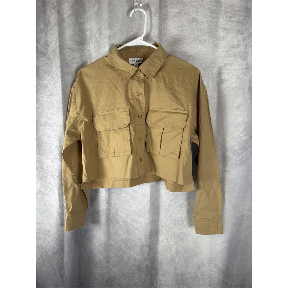 Steve Madden Short Boxy Poplin Shirt Sz XS Button Up Utility Elevated Basic NWT - Picture 2 of 7